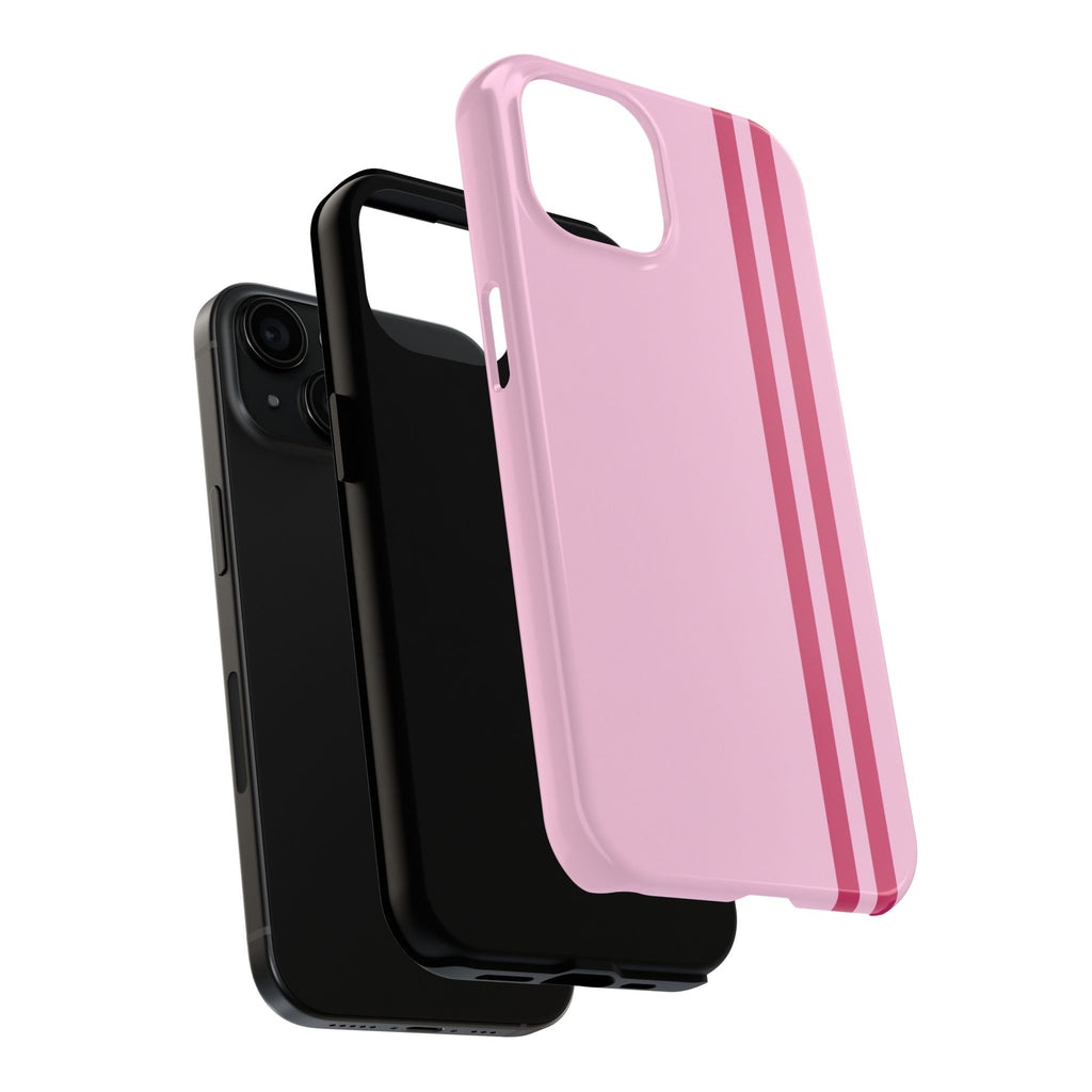 Pink Racing Stripe Tough Phone Case — Slim Protective iPhone Cover