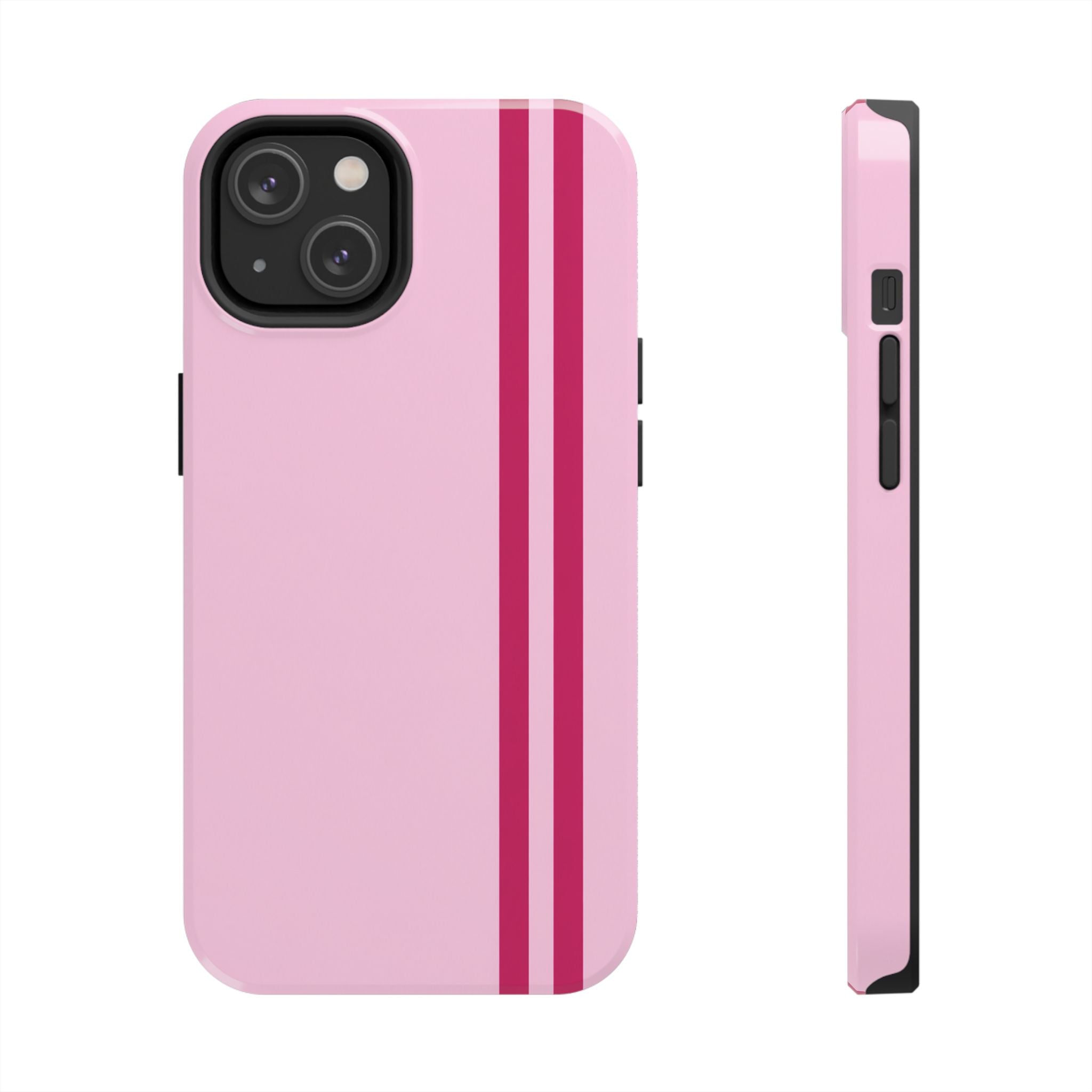Pink Racing Stripe Tough Phone Case — Slim Protective iPhone Cover
