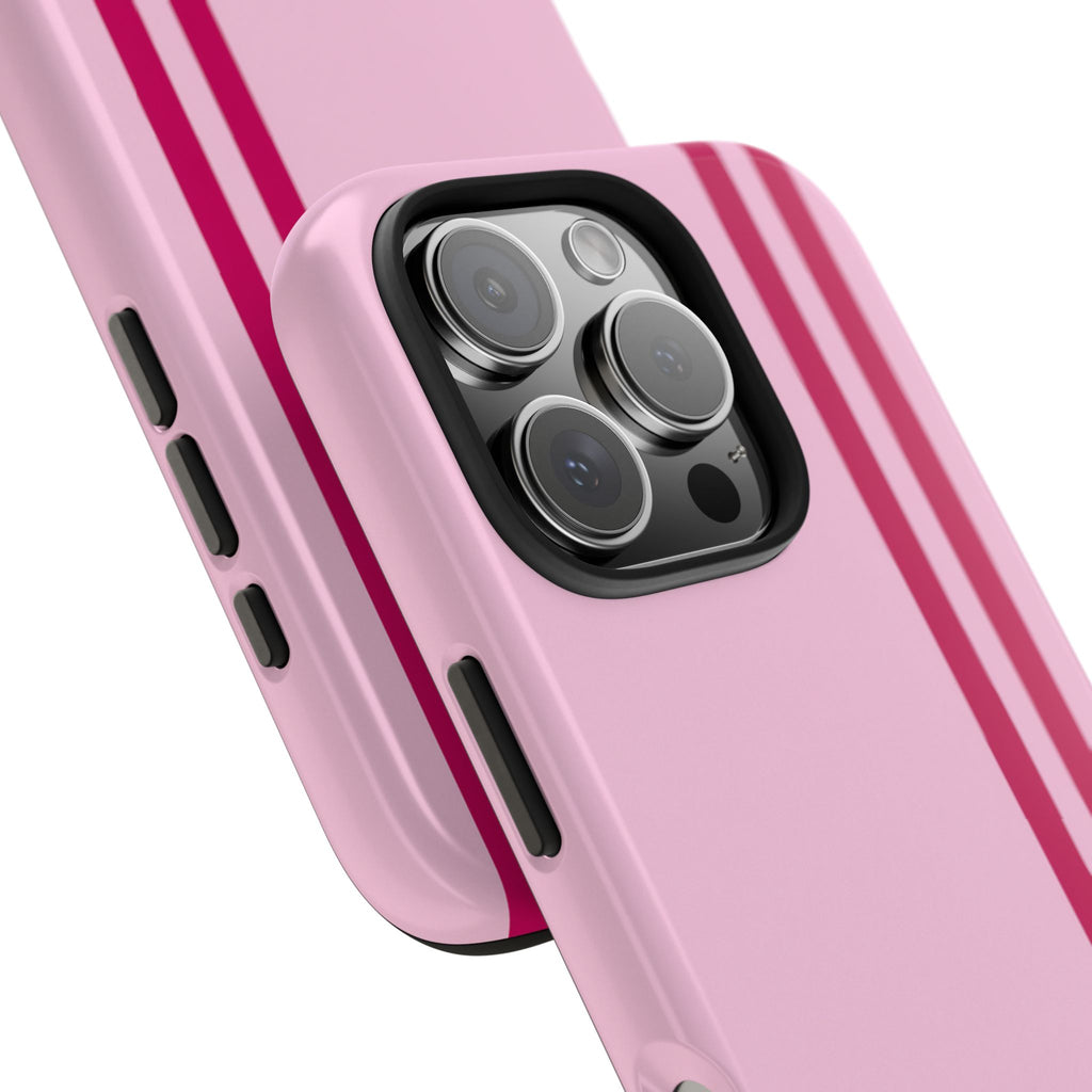 Pink Racing Stripe Tough Phone Case — Slim Protective iPhone Cover