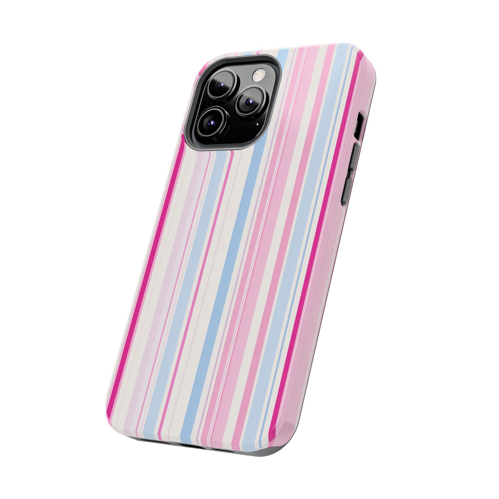 Pastel Striped Tough Phone Case — Pink & Blue Vertical Stripe Protective Cover