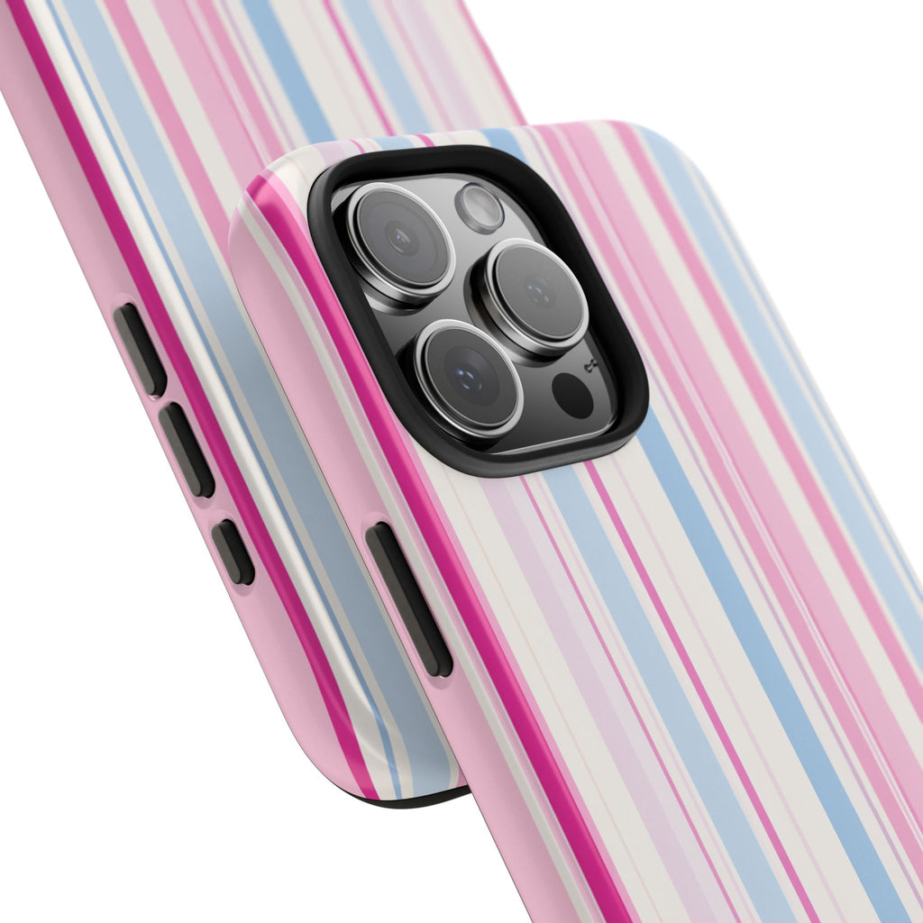 Pastel Striped Tough Phone Case — Pink & Blue Vertical Stripe Protective Cover