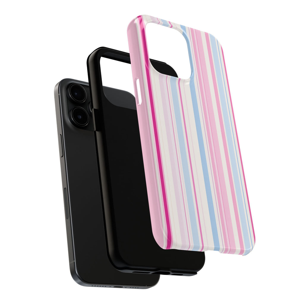 Pastel Striped Tough Phone Case — Pink & Blue Vertical Stripe Protective Cover