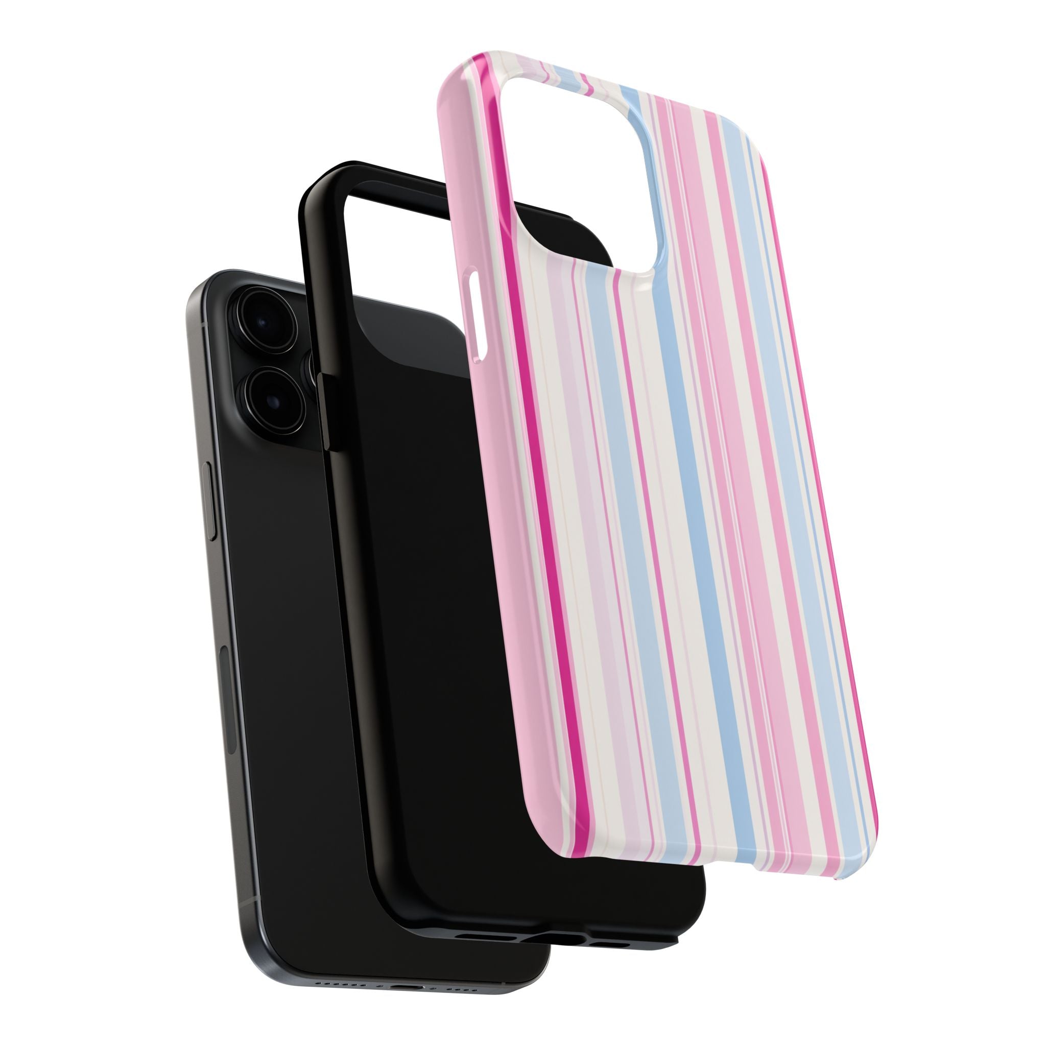 Pastel Striped Tough Phone Case — Pink & Blue Vertical Stripe Protective Cover