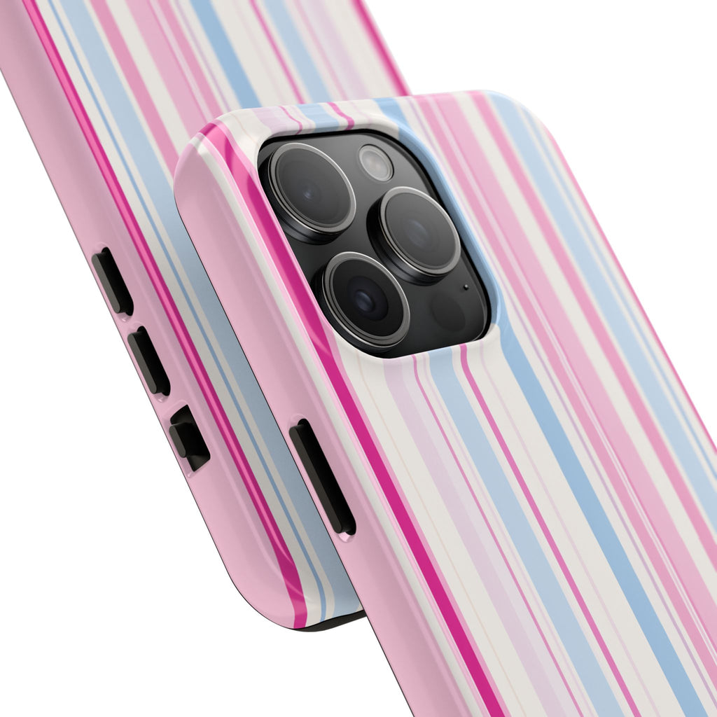 Pastel Striped Tough Phone Case — Pink & Blue Vertical Stripe Protective Cover