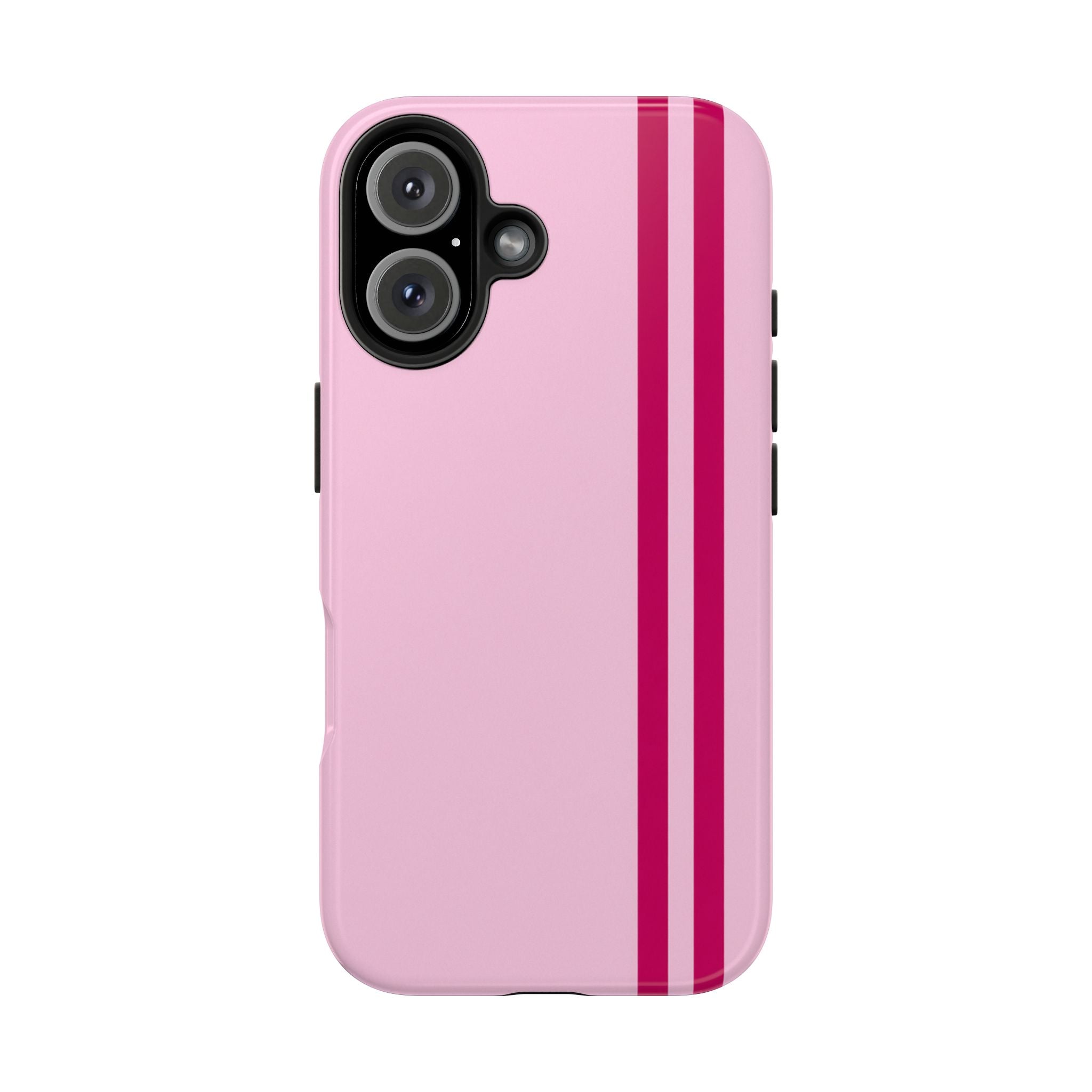 Pink Racing Stripe Tough Phone Case — Slim Protective iPhone Cover