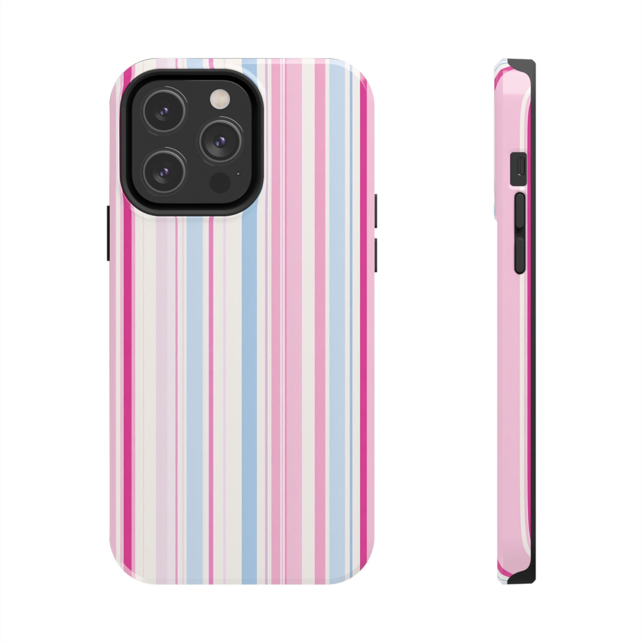 Pastel Striped Tough Phone Case — Pink & Blue Vertical Stripe Protective Cover