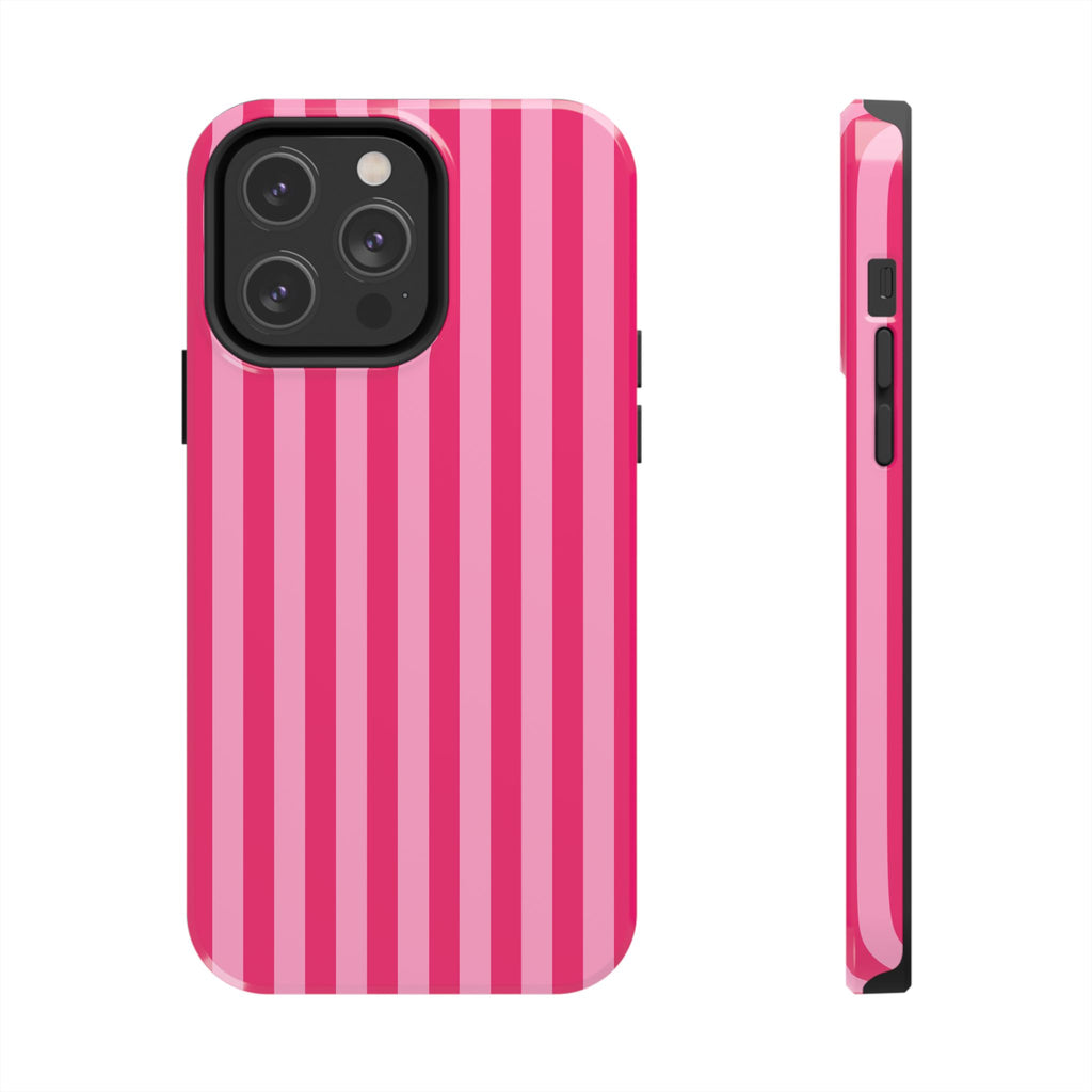 Pink Stripe Tough Phone Case — Durable Protective iPhone Cover