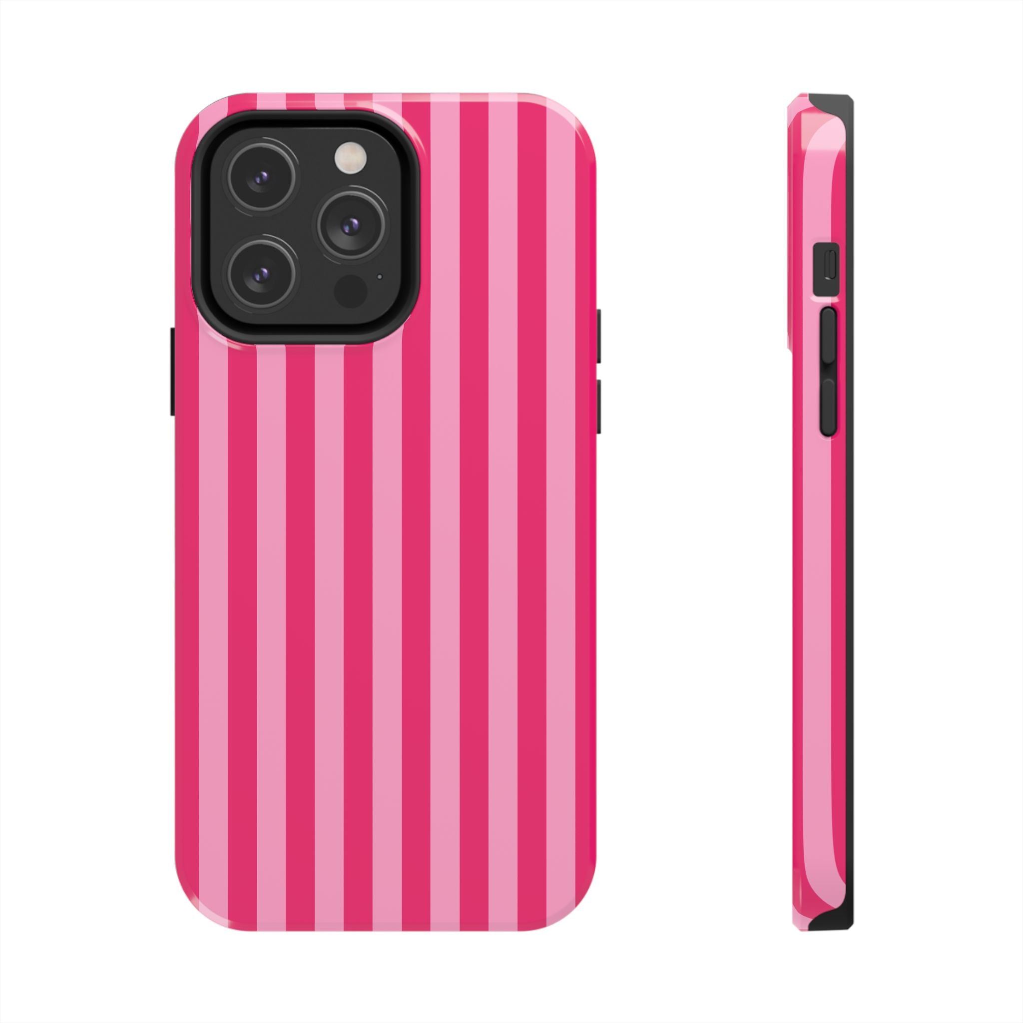 Pink Stripe Tough Phone Case — Durable Protective iPhone Cover