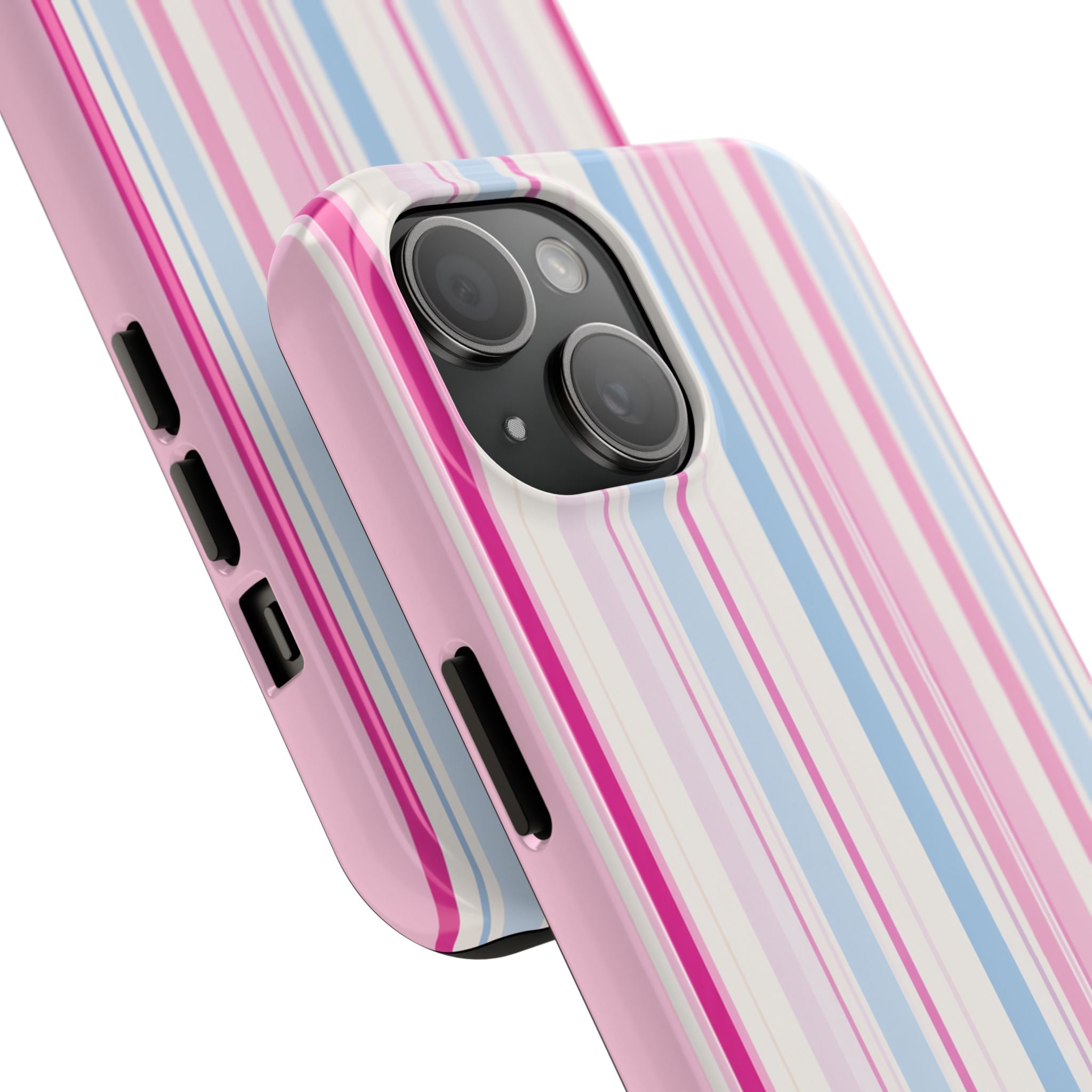 Pastel Striped Tough Phone Case — Pink & Blue Vertical Stripe Protective Cover