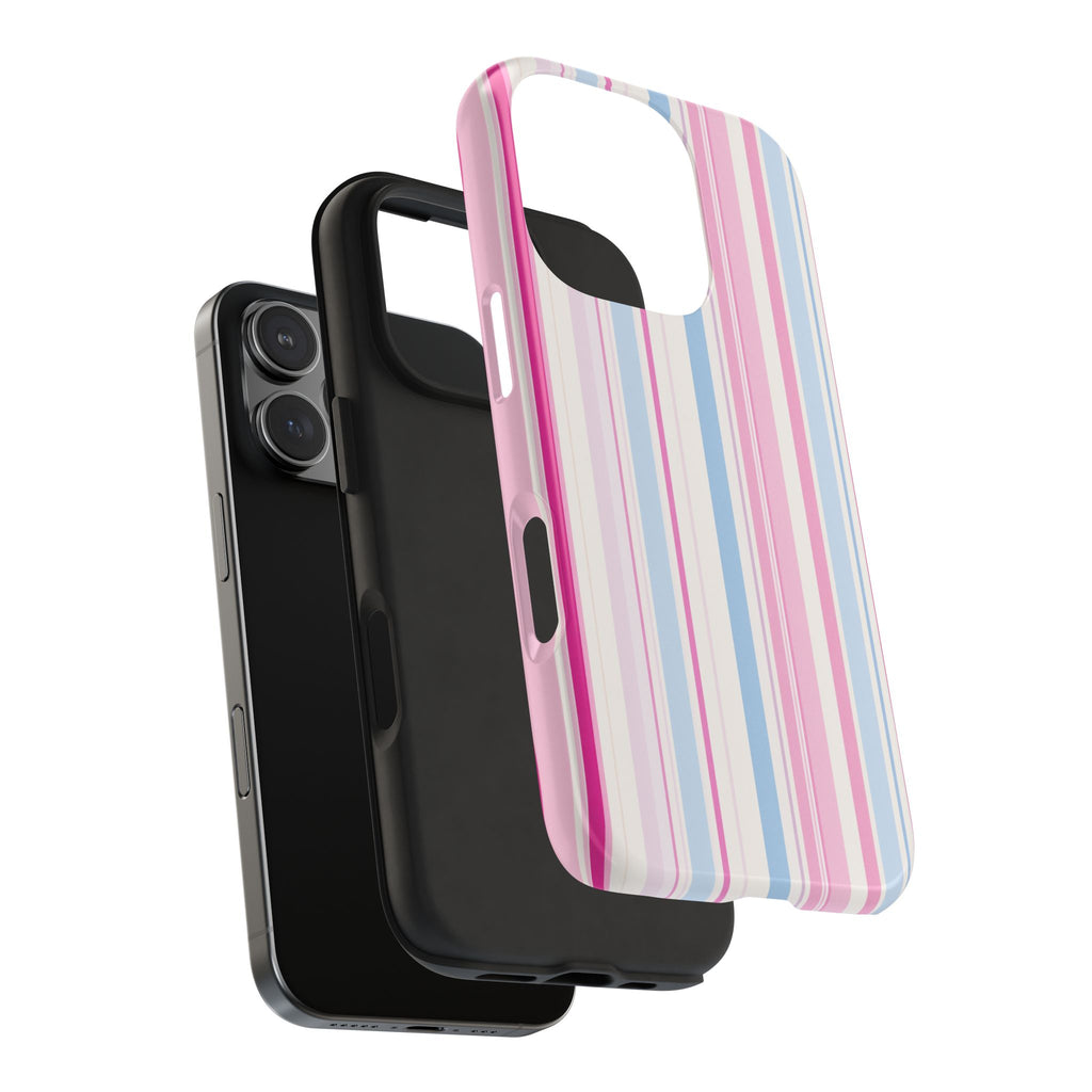 Pastel Striped Tough Phone Case — Pink & Blue Vertical Stripe Protective Cover