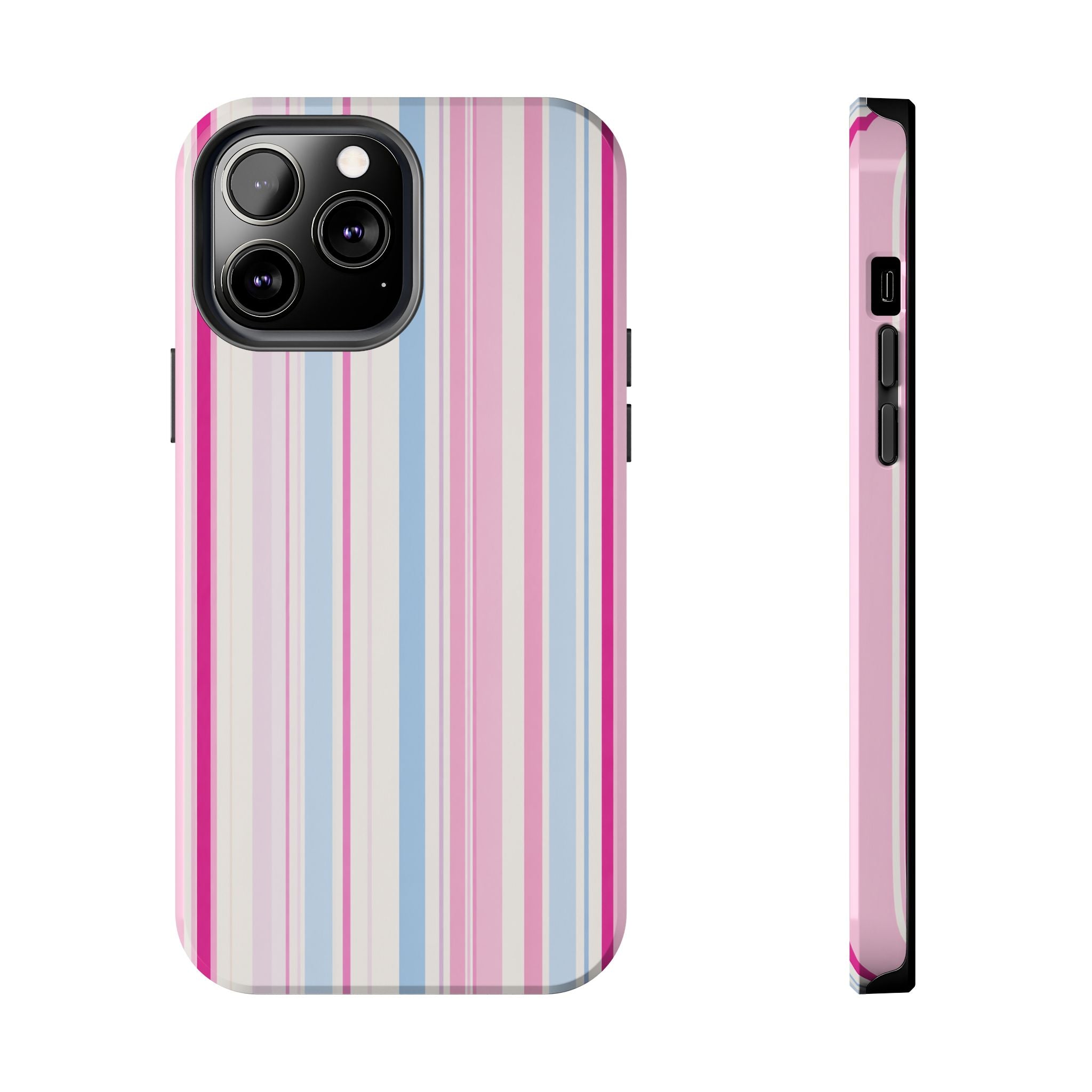 Pastel Striped Tough Phone Case — Pink & Blue Vertical Stripe Protective Cover