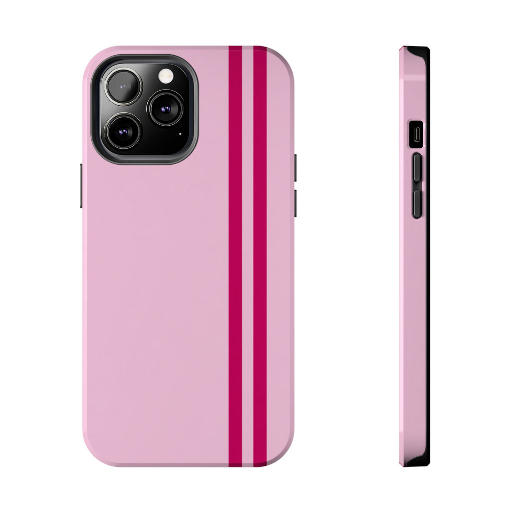 Pink Racing Stripe Tough Phone Case — Slim Protective iPhone Cover