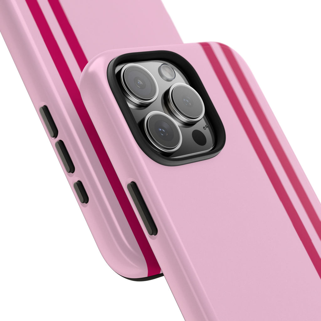 Pink Racing Stripe Tough Phone Case — Slim Protective iPhone Cover