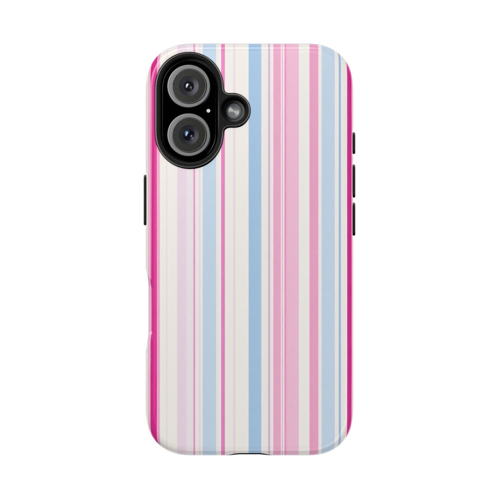 Pastel Striped Tough Phone Case — Pink & Blue Vertical Stripe Protective Cover