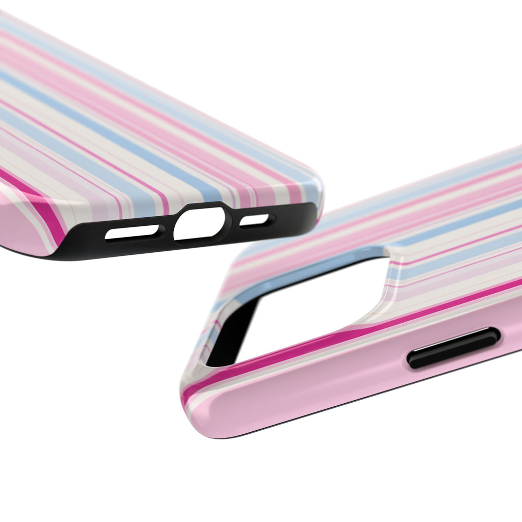 Pastel Striped Tough Phone Case — Pink & Blue Vertical Stripe Protective Cover