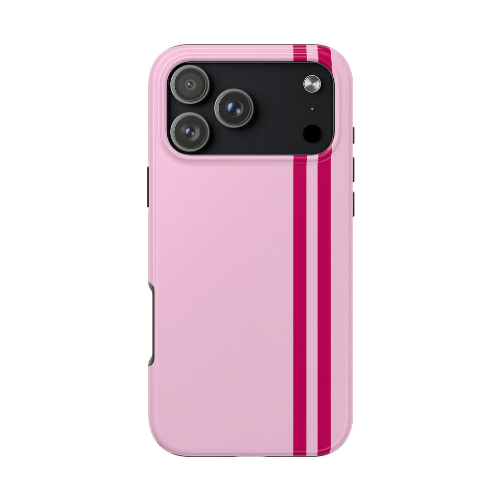 Pink Racing Stripe Tough Phone Case — Slim Protective iPhone Cover
