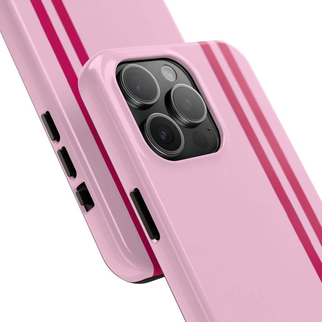 Pink Racing Stripe Tough Phone Case — Slim Protective iPhone Cover
