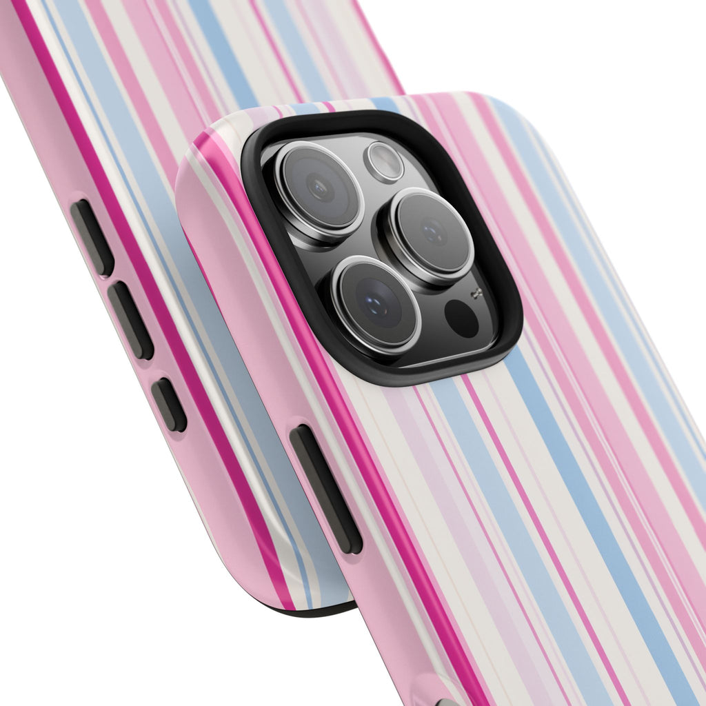 Pastel Striped Tough Phone Case — Pink & Blue Vertical Stripe Protective Cover