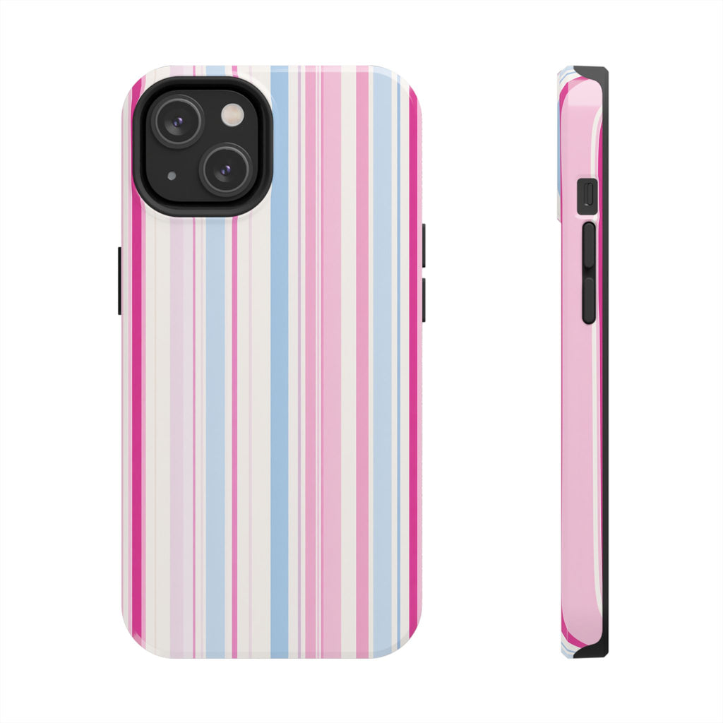 Pastel Striped Tough Phone Case — Pink & Blue Vertical Stripe Protective Cover