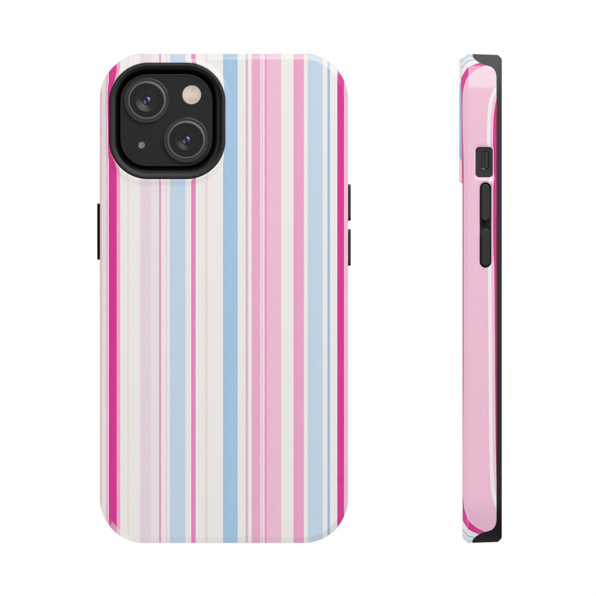 Pastel Striped Tough Phone Case — Pink & Blue Vertical Stripe Protective Cover
