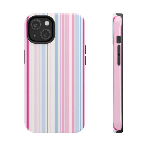 Pastel Striped Tough Phone Case — Pink & Blue Vertical Stripe Protective Cover