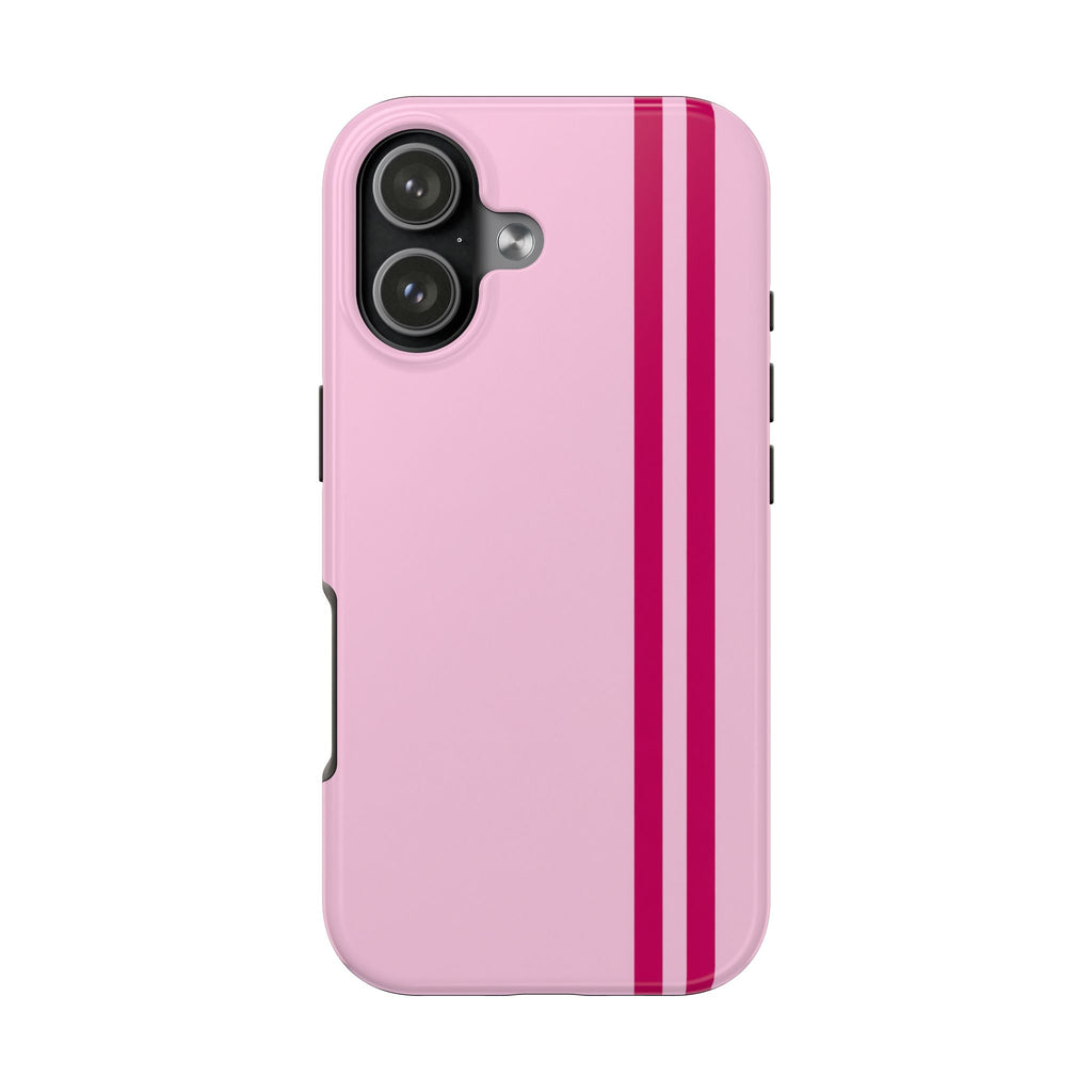Pink Racing Stripe Tough Phone Case — Slim Protective iPhone Cover