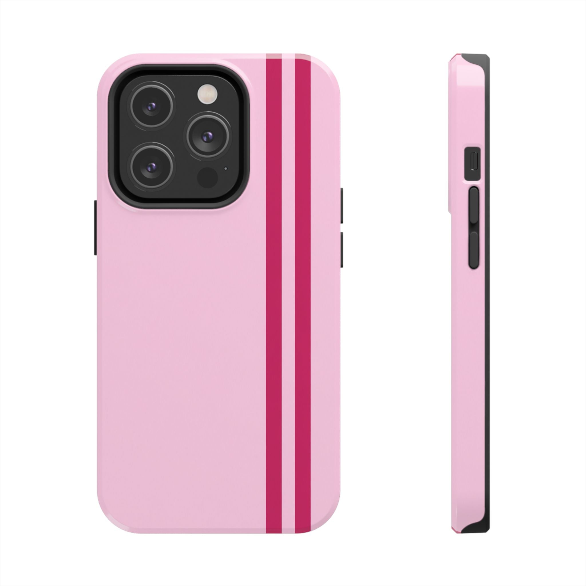 Pink Racing Stripe Tough Phone Case — Slim Protective iPhone Cover