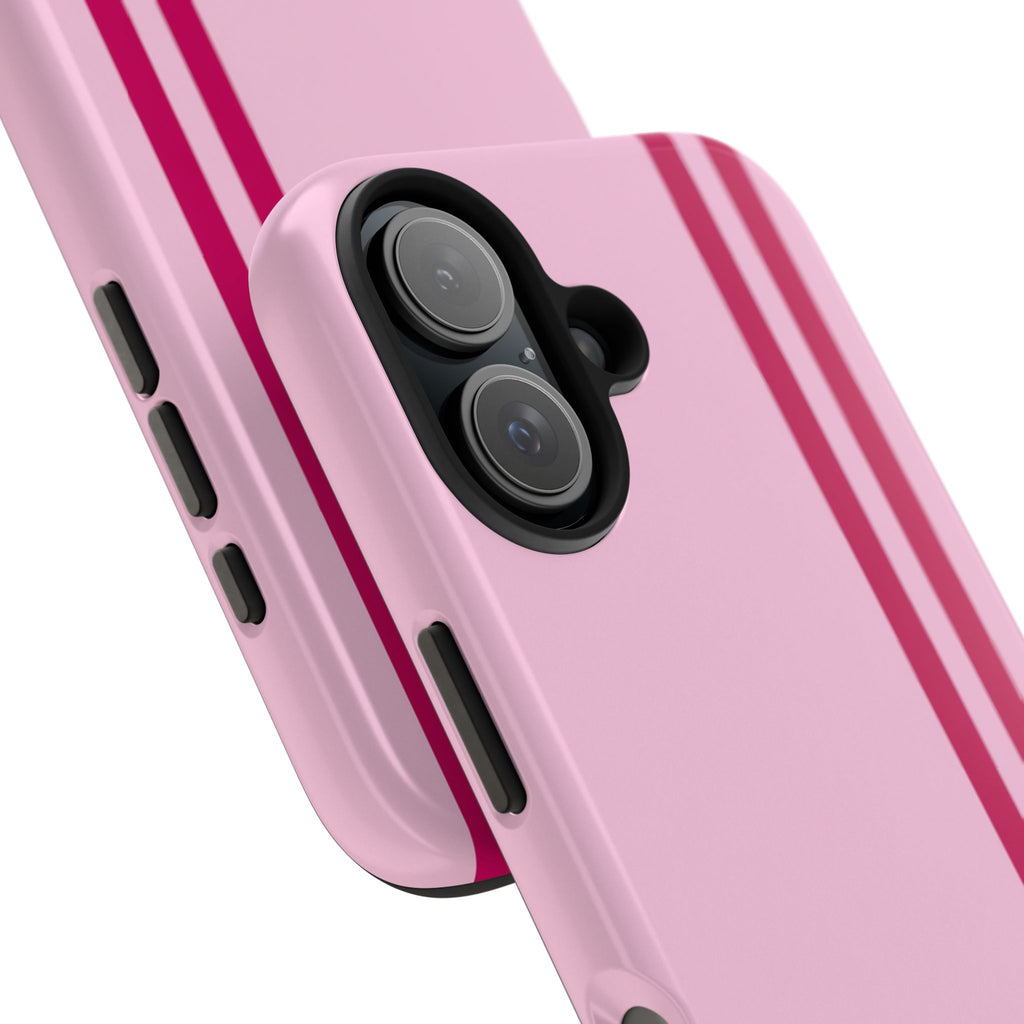 Pink Racing Stripe Tough Phone Case — Slim Protective iPhone Cover