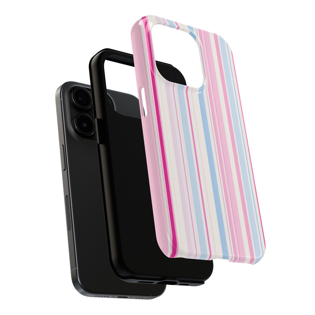 Pastel Striped Tough Phone Case — Pink & Blue Vertical Stripe Protective Cover