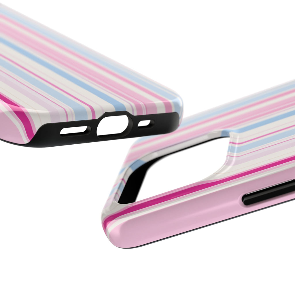 Pastel Striped Tough Phone Case — Pink & Blue Vertical Stripe Protective Cover