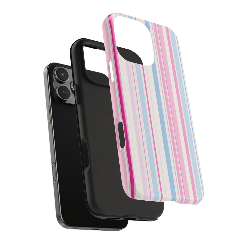 Pastel Striped Tough Phone Case — Pink & Blue Vertical Stripe Protective Cover
