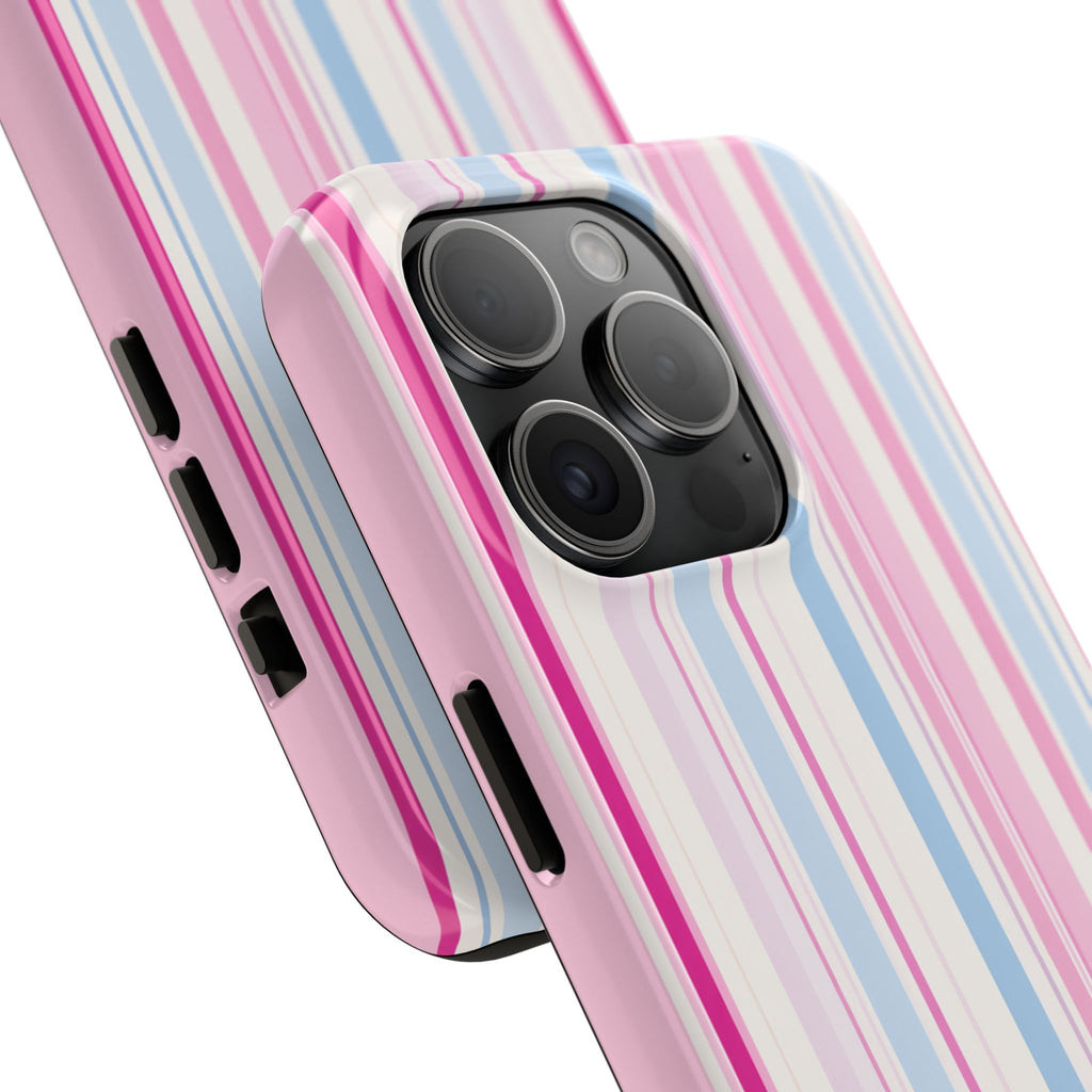 Pastel Striped Tough Phone Case — Pink & Blue Vertical Stripe Protective Cover