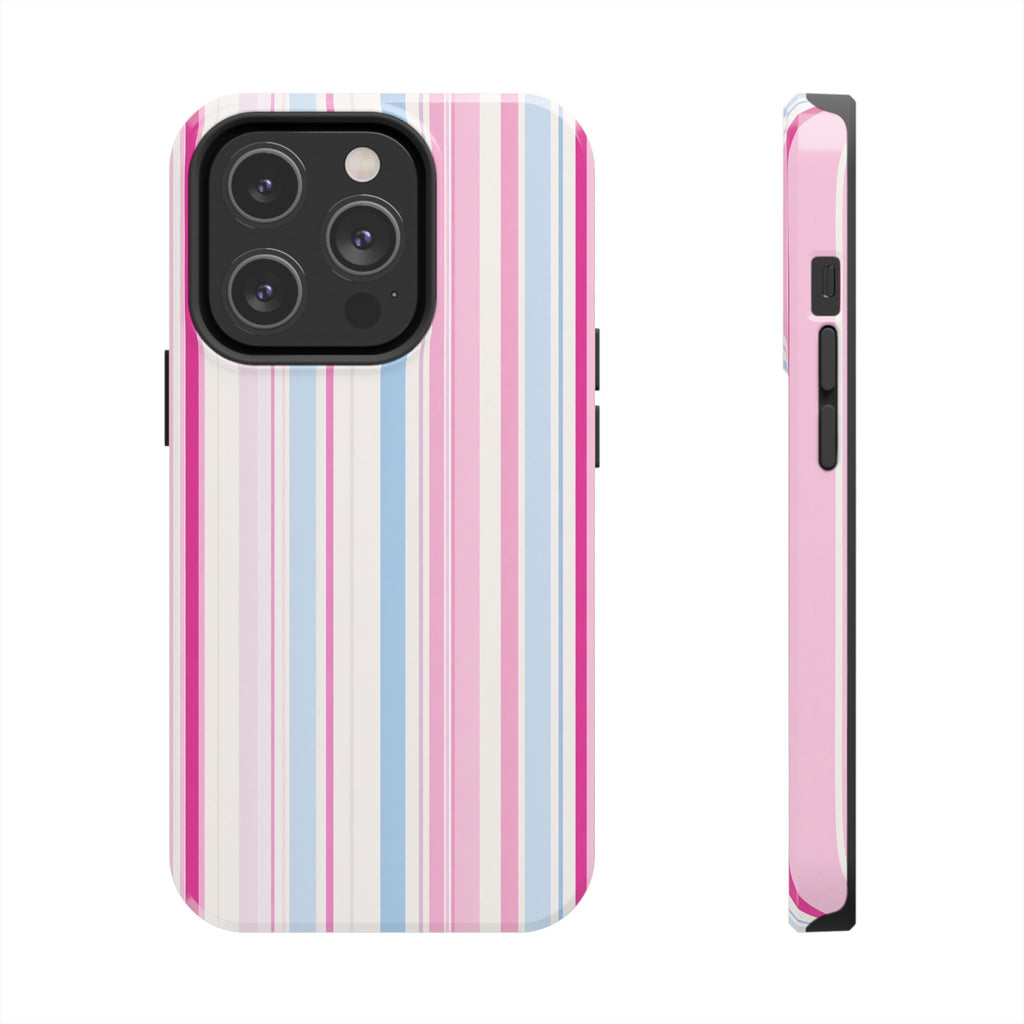 Pastel Striped Tough Phone Case — Pink & Blue Vertical Stripe Protective Cover